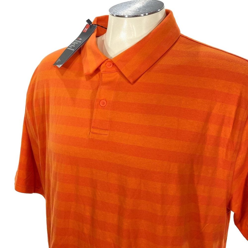 NWT‎ Under Armour Polo Shirt S Loose Orange Stripe Heatgear Golf Mens $50